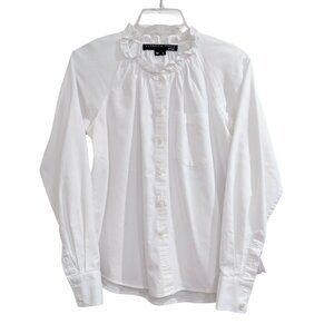 VERONICA BEARD Ruffle Collar Button Down Shirt XS White 100% Cotton Classic